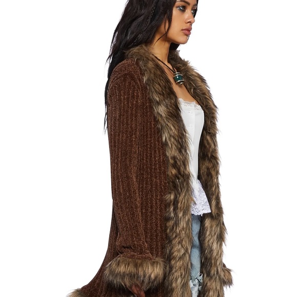 Furry foe long cardigan-brown sz xtra small - Picture 4 of 8